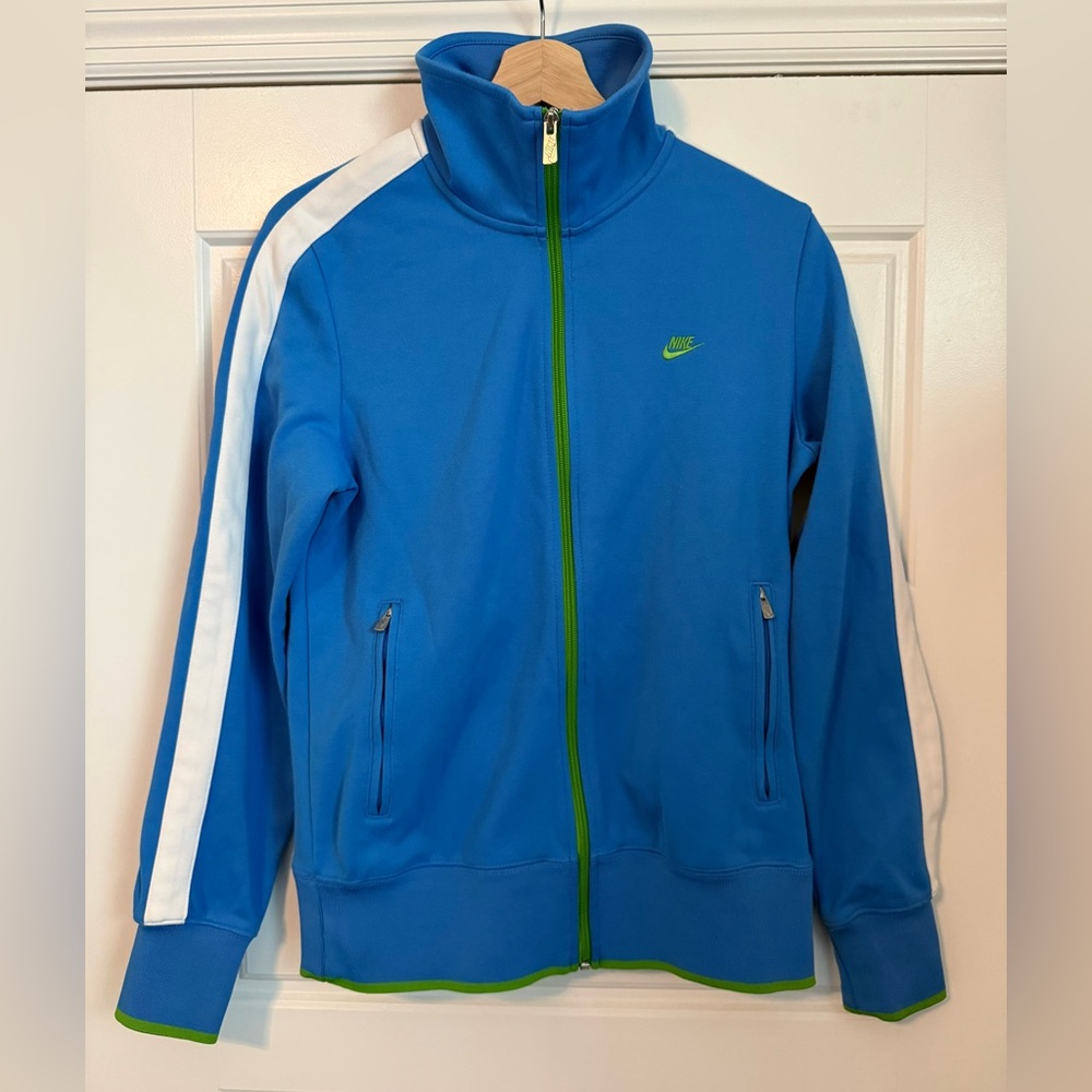 Nike Women’s Blue Jacket with White and Green Accents